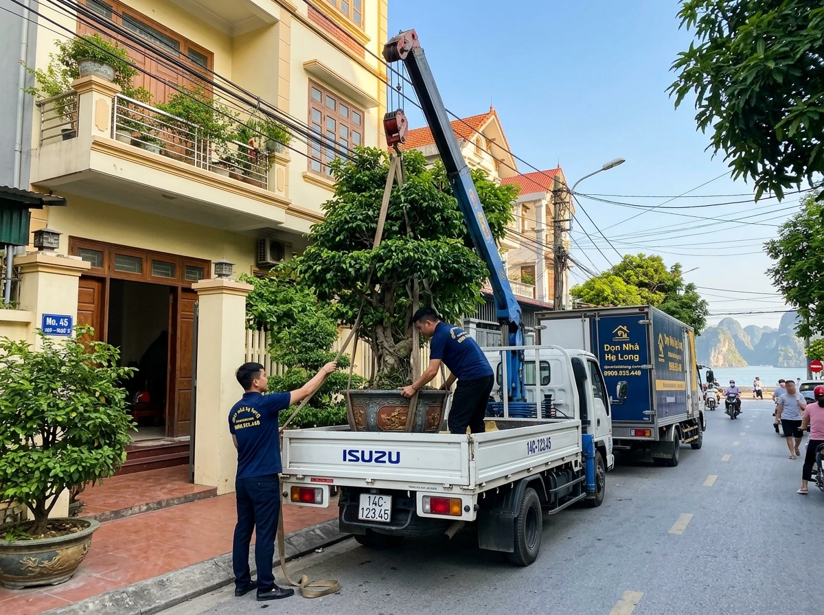 Vận chuyển chậu cây cảnh cần sử dụng xe cẩu tự hành