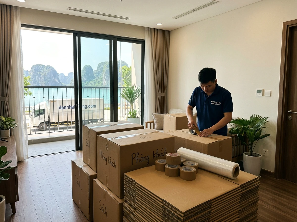 Vật tư và thùng carton đóng gói đồ đạc khi chuyển nhà
