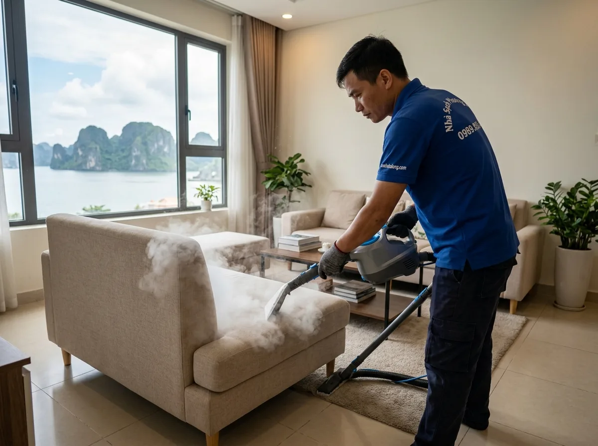 Hấp hơi nước nóng khử khuẩn sofa và thảm
