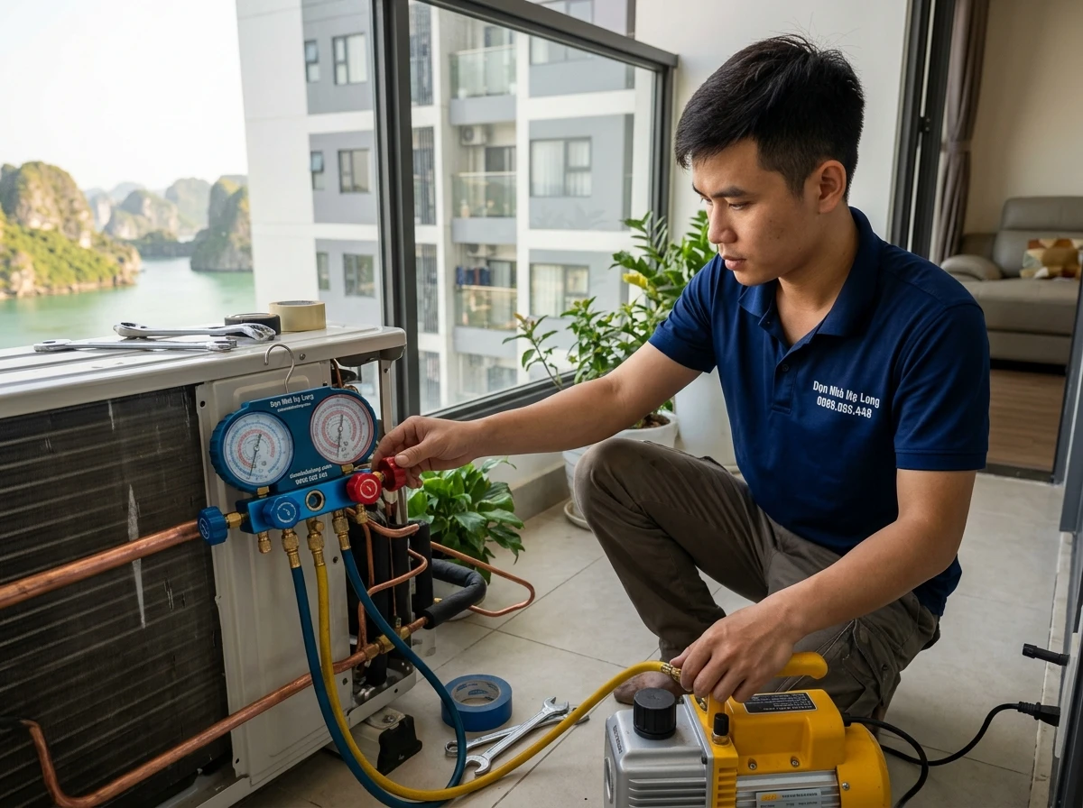 Hút chân không khi lắp lại điều hòa ở nhà mới