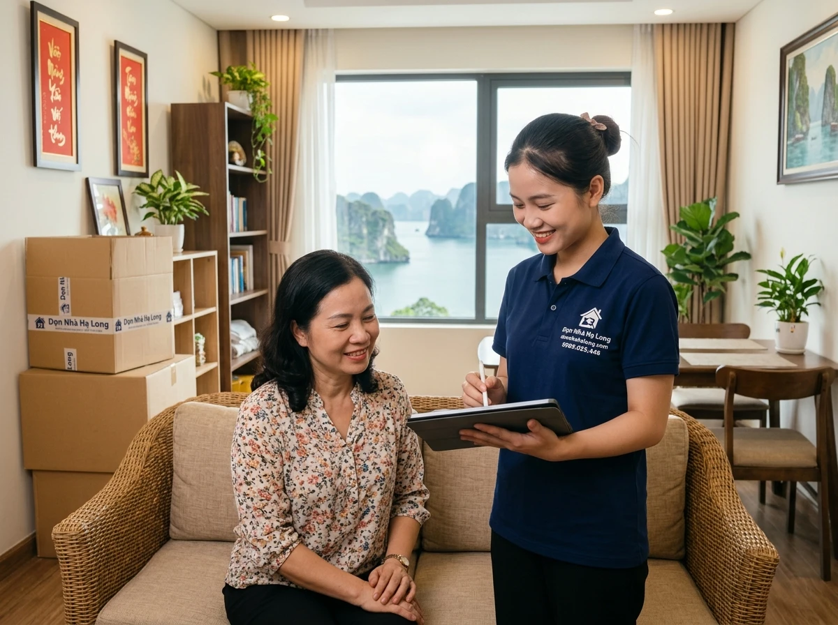 Nhân viên khảo sát và báo giá chuyển nhà tại nhà khách hàng