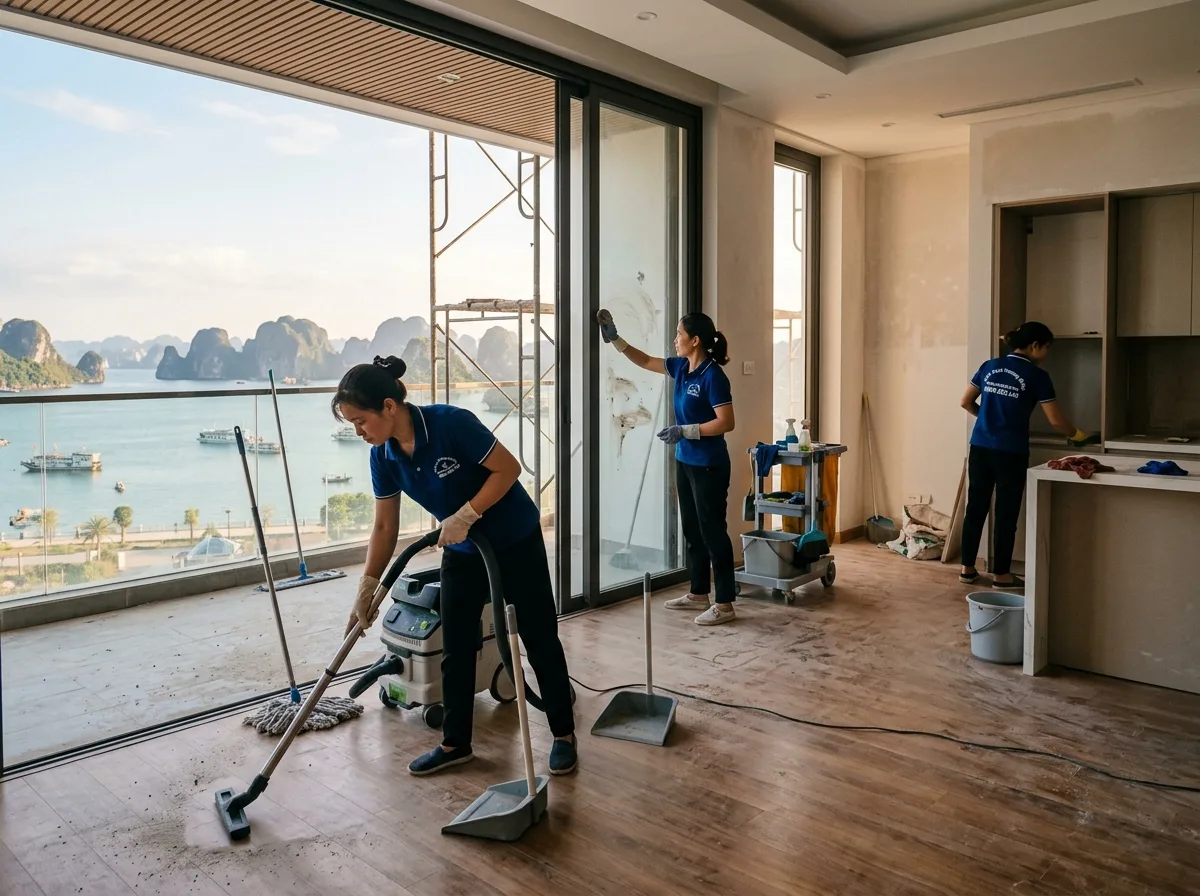 Vệ sinh sau xây dựng nhà mới tại Hạ Long