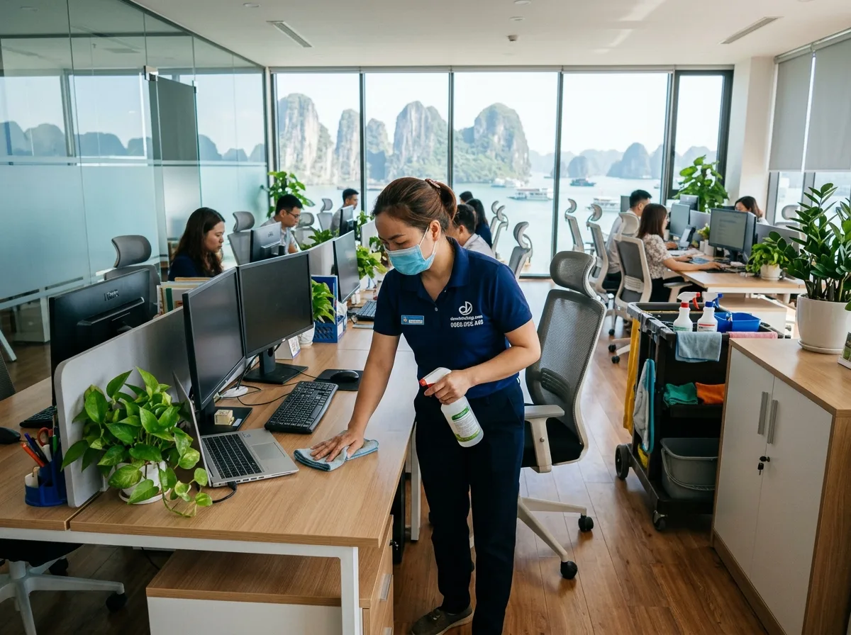 Nhân viên vệ sinh văn phòng định kỳ tại Hạ Long